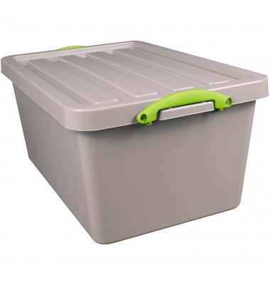 Aufbewahrungsbox Recycling 61RDG, 61 Liter mit Deckel, außen 680x440x310mm, Polypropylen, 100 % recycelt taubengrau