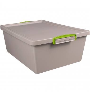 Aufbewahrungsbox Recycling Economie 43-NST-RDG, 43 Liter mit Deckel, außen 695x440x230mm, Polypropylen, 100 % recycelt taubengra