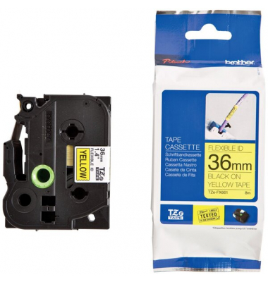 Farbb. P-Touch, 36mm8m,gelbschwarz Flexi-Tapes, laminiert