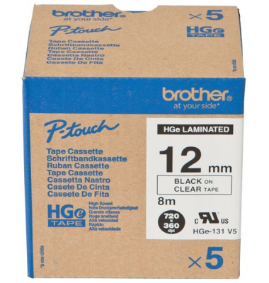 Farbb, Ptouch,12mm8m, farblosschwarz laminiert, Multipack (5 StkPack)