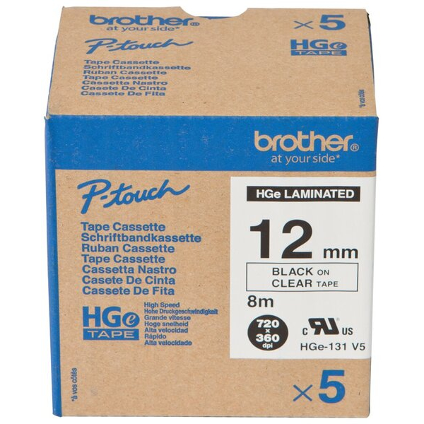 4977766684576 - Farbb Ptouch12mm8m farblosschwarz laminiert Multipack (5 StkPack) 4977766684576 Brother