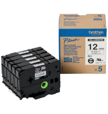 Farbb, Ptouch,12mm8m, farblosschwarz laminiert, Multipack (5 StkPack)