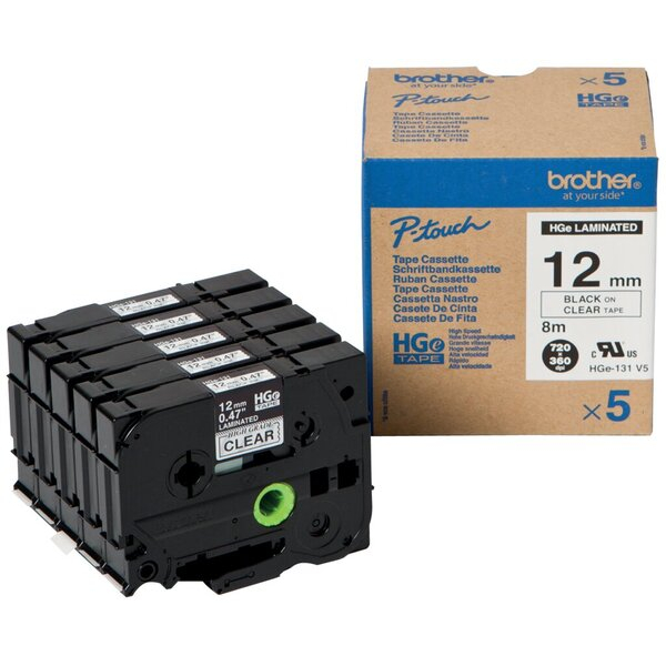 4977766684576 - Farbb Ptouch12mm8m farblosschwarz laminiert Multipack (5 StkPack) 4977766684576 Brother