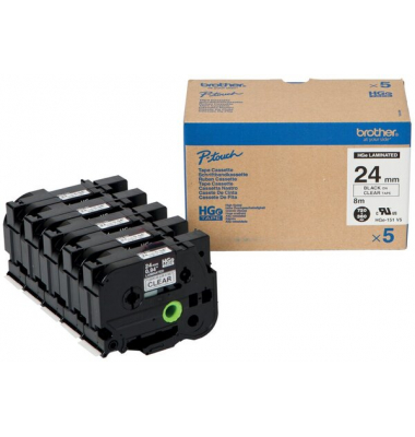 Farbb, Ptouch,24mm8m, farblosschwarz laminiert, Multipack (5 StkPack)