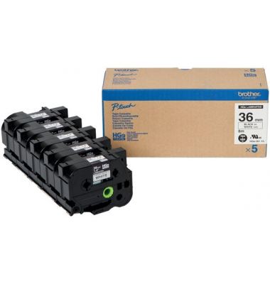 P-touch Schriftband HGe-261V5 36mm x 8m schwar/wei&szlig; laminiert selbstklebend