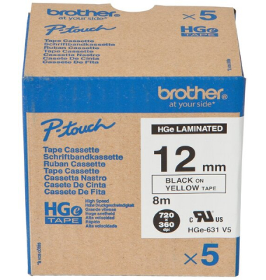 Farbb, Ptouch,12mm8m, gelbschwarz laminiert, Multipack (5 StkPack)