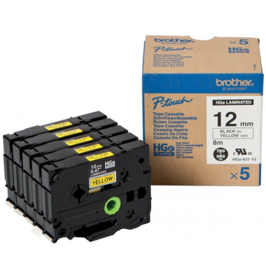 Farbb, Ptouch,12mm8m, gelbschwarz laminiert, Multipack (5 StkPack)