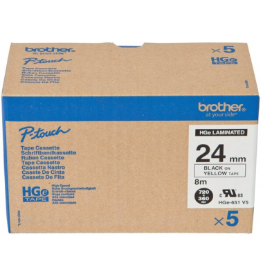 Farbb, Ptouch,24mm8m, gelbschwarz laminiert, Multipack (5 StkPack)