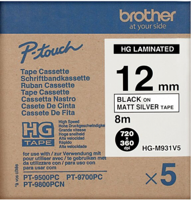Schriftbandkassette, P-touch, 12mm, Multipack, schwarz auf silbermatt,