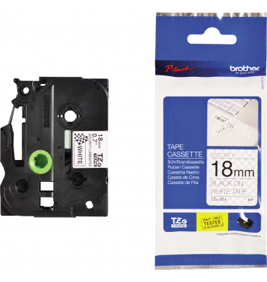 P-touch Sicherheits-Schriftband TZe-SE4 18mm x 8m schwarz/wei&szlig; laminiert permanent selbstklebend
