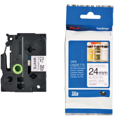 P-touch Schriftband TZe-N251 24mm x 8m schwarz/wei&szlig; selbstklebend