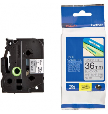 P-touch Schriftband TZe-M961 36mm x 8m schwarz/silber laminiert selbstklebend