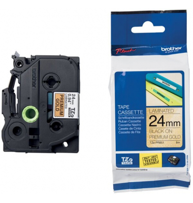 Farbband P-Touch, 24mm  8m, Premium goldschwarz, laminiert