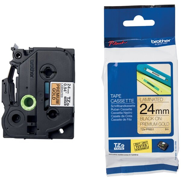 4977766783668 - ORIGINAL Schriftband Schwarz auf Gold TZe-PR851 24 mm x 8 m laminiertes Schriftband