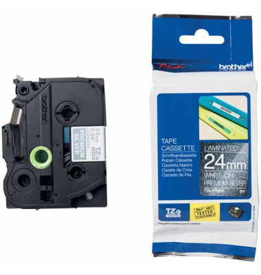 Farbband P-Touch, 24mm  8m, Premium silberweiß, laminiert