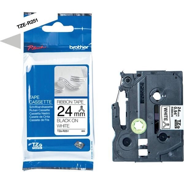 4977766801843 - TZe-R251 - Seidig - Schwarz auf Weiß - Rolle (24 cm x 4 m) 1 Kassette(n) Band - für PT-D600  P-Touch PT-E800  P-Touch Cube Plus PT-P710  P-Touch Cube Pro PT-P910