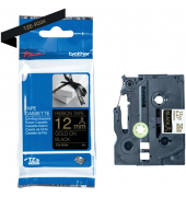 Textilb. P-Touch, 12mm8m, schw.gold nicht klebend