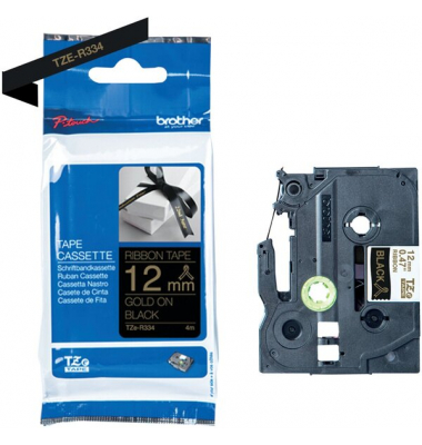 Textilb. P-Touch, 12mm8m, schw.gold nicht klebend