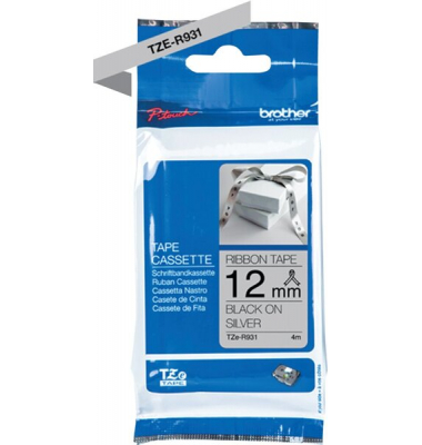 Textilb. P-Touch, 12mm4m silberschwarz, nicht klebend