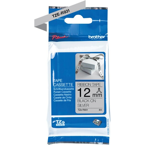 4977766802383 - TZe-R931 - Seidig - Schwarz auf Silber - Rolle (12 cm x 4 m) 1 Kassette(n) Band - für PT-D210 D600 H110 H200  P-Touch PT-1005 H107 P900  P-Touch Cube Plus PT-P710
