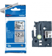 Textilb. P-Touch, 12mm4m silberschwarz, nicht klebend