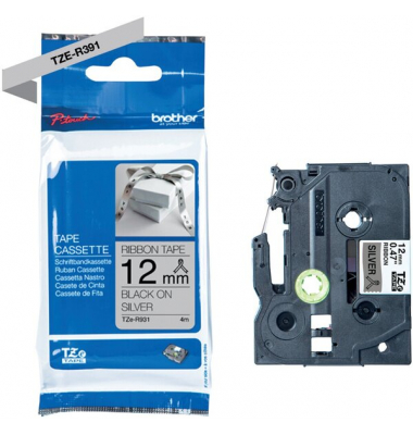 Textilb. P-Touch, 12mm4m silberschwarz, nicht klebend