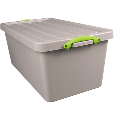 Aufbewahrungsbox Recycling 82RDG, 82 Liter mit Deckel, außen 820x440x335mm, Polypropylen, 100 % recycelt taubengrau