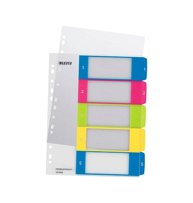 Kunststoffregister WOW 1241-00-00, 1 bis 5, A4+, 300µm, farbige Taben, 5-teilig