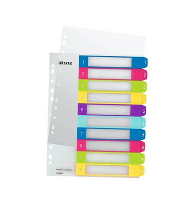 Kunststoffregister WOW 1243-00-00, 1 bis 10, A4+, 300µm, farbige Taben, 10-teilig