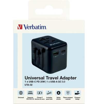 Verbatim Universal Travel Ladeadapter schwarz, 20 W