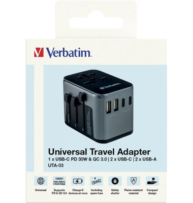 Verbatim Universal Travel Ladeadapter schwarz, grau, 30 W