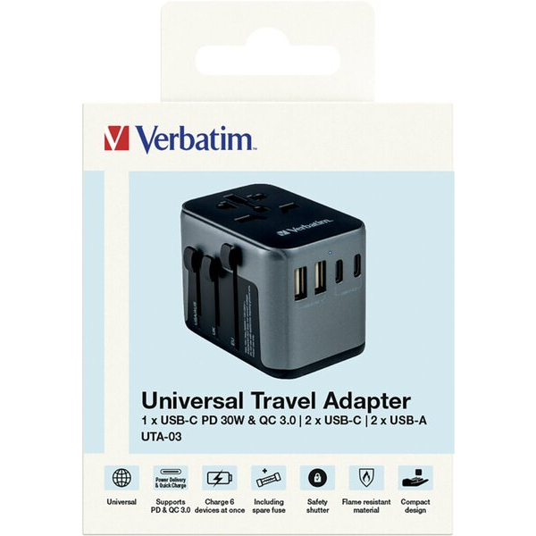 0023942495451 - VERBATIM 49545 - Ladeadapter UTA-03 30W 2x USB-A 2x USB-C 1x USB-C PD 100-250