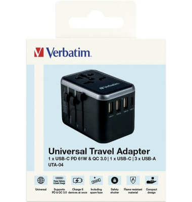 Verbatim Universal Travel Ladeadapter schwarz, grau, 30 W