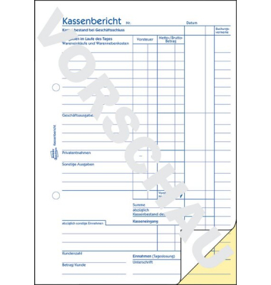 Kassenbericht, selbstdurchschreibend, DIN A5, 2 x 40 Blatt