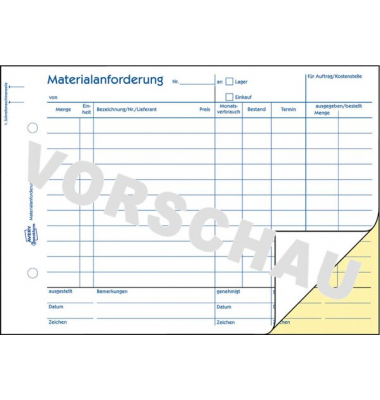 Materialanforderung, selbstdurch- schreibend, DIN A5, 2 x 40 Blatt