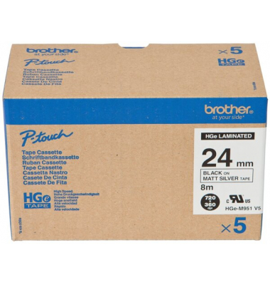 Farbb, Ptouch,24mm8m, silberschwarz laminiert, Multipack (5 StkPack)