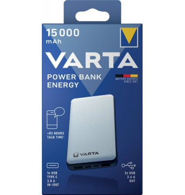 Power Bank Energy 15.000mAh, weiß 2x USB-AMicro-B-C, 5V