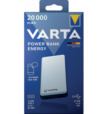 Power Bank Energy 20.000mAh, weiß 2x USB-AMicro-B-C, 5V