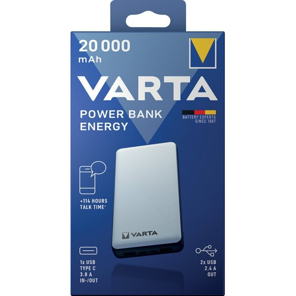 4008496019113 - Power Bank Energy 20000mAh weiß 2x USB-AMicro-B-C 5V 4008496019113 Varta