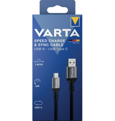 Speed Charge & Sync Cable, 2m, 60W 5Gbits, USB-AUSB-C, schwarz