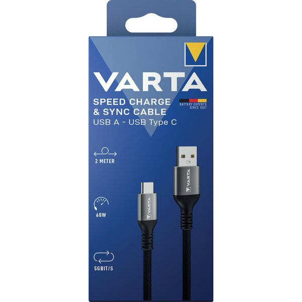 4008496066223 - Speed Charge & Sync Cable 2m 60W 5Gbits USB-AUSB-C schwarz 4008496066223 VARTA 4008496066223 - Speed Charge & Sync Cable 2m 60W 5Gbits USB-AUSB-C schwarz 4008496066223 VARTA