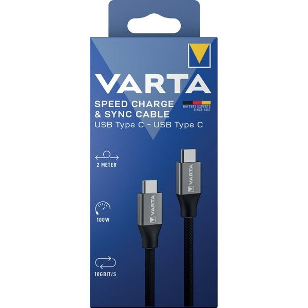 4008496066544 - Speed Charge & Sync Cable 2m 100W 10Gbits USB-AUSB-C schwarz 4008496066544 VARTA 4008496066544 - Speed Charge & Sync Cable 2m 100W 10Gbits USB-AUSB-C schwarz 4008496066544 VARTA