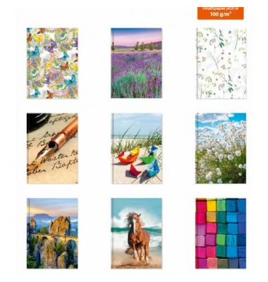 Notizbuch 35117, farbig sortiert, A5, blanko, 100g, 72 Blatt / 144 Seiten