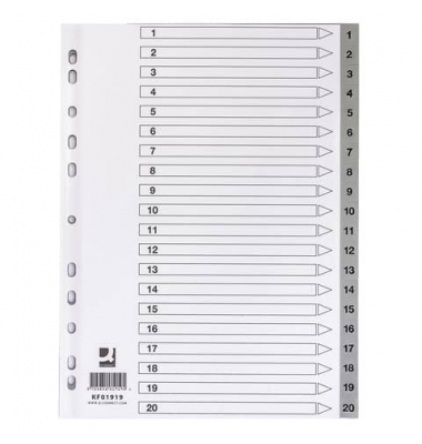 Kunststoffregister KF01919, 1 bis 20, A4, 120µm, graue Taben, 20-teilig