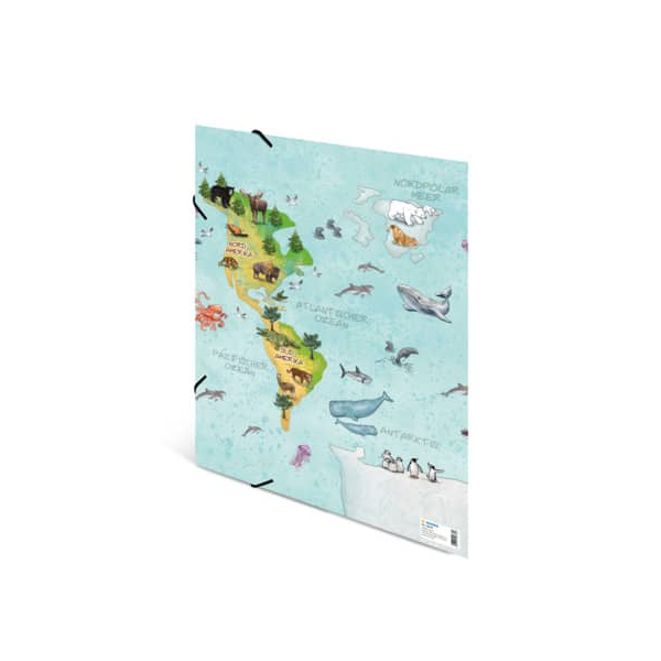 4008705196345 - Gummizugmappe 19634 A3 Motiv Weltkarte Karton mit 3 Einschlagklappen 4008705196345 Herma