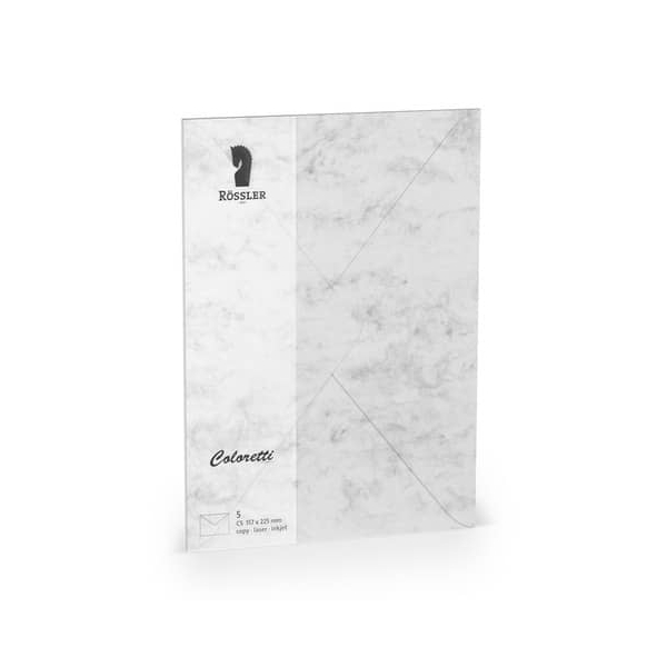10 Stück Rössler Designbriefumschlag Coloretti 220711514, C5, nassklebend, 80g, grau marmora 4014970413032 Rössler 5 Stück