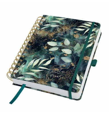 Buchkalender JP203, Jolie Glamorous Leaves, grün, schwarz, mint, gold, 1 Tag / 2 Seiten, 16,8x21,5cm (A5), Jahresunabhängig