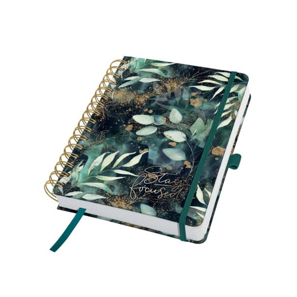 12 Stück Sigel Buchkalender JP203, Jolie Glamorous Leaves, grün, schwarz, mint, gold, 1 Tag / 2 Seiten, 16,8x21,5cm (A5), Jahresunabhängig 4004