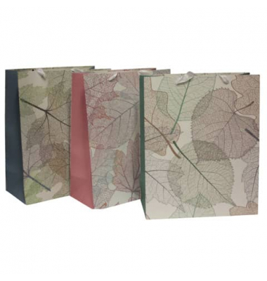 Geschenktasche 51368, allgemein, mit Glitter und Schleifenband, Blätter, 260mm x 320mm