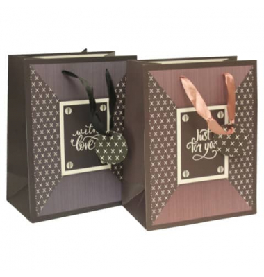Geschenktasche 51371, allgemein, Schleifenband mit Anhänger, 2 Motive sortiert, mit Aufschrift "With Love" oder "Just for You", 